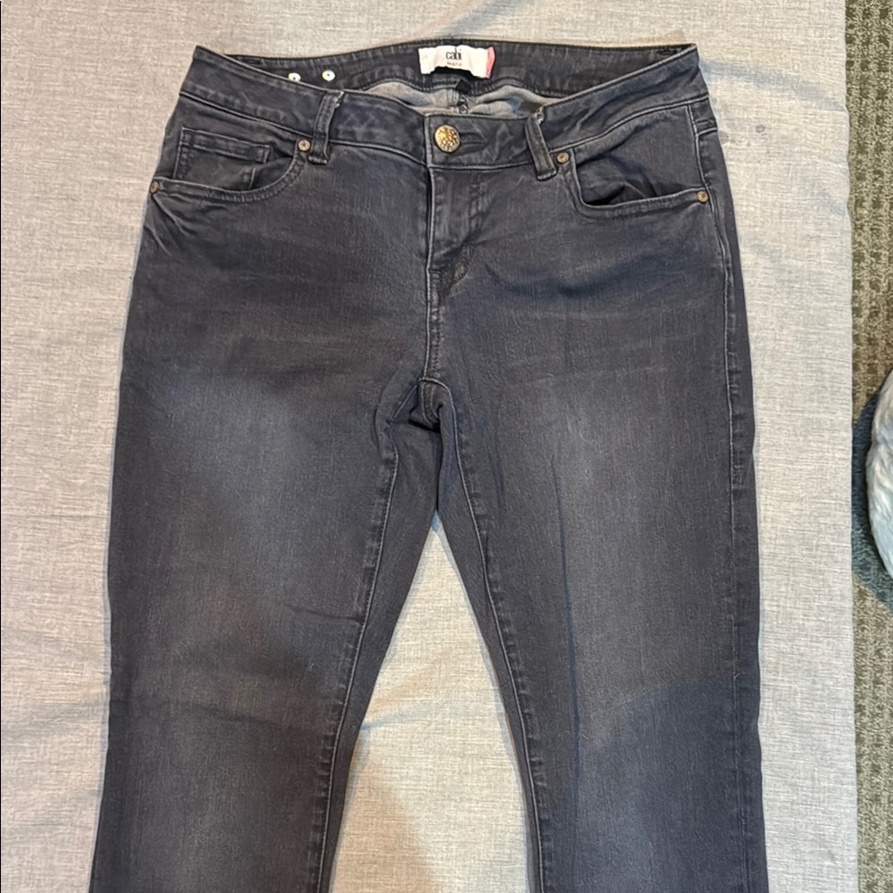 CAbi Gray Skinny Jeans with Vintage Charm